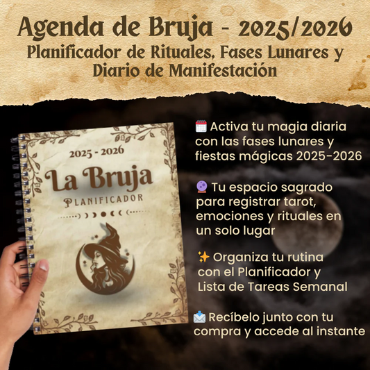📔 Pack Brujas 2026 🌙 Agenda con Planificador de Rituales, Frases Lunares y Diario de Manifestación